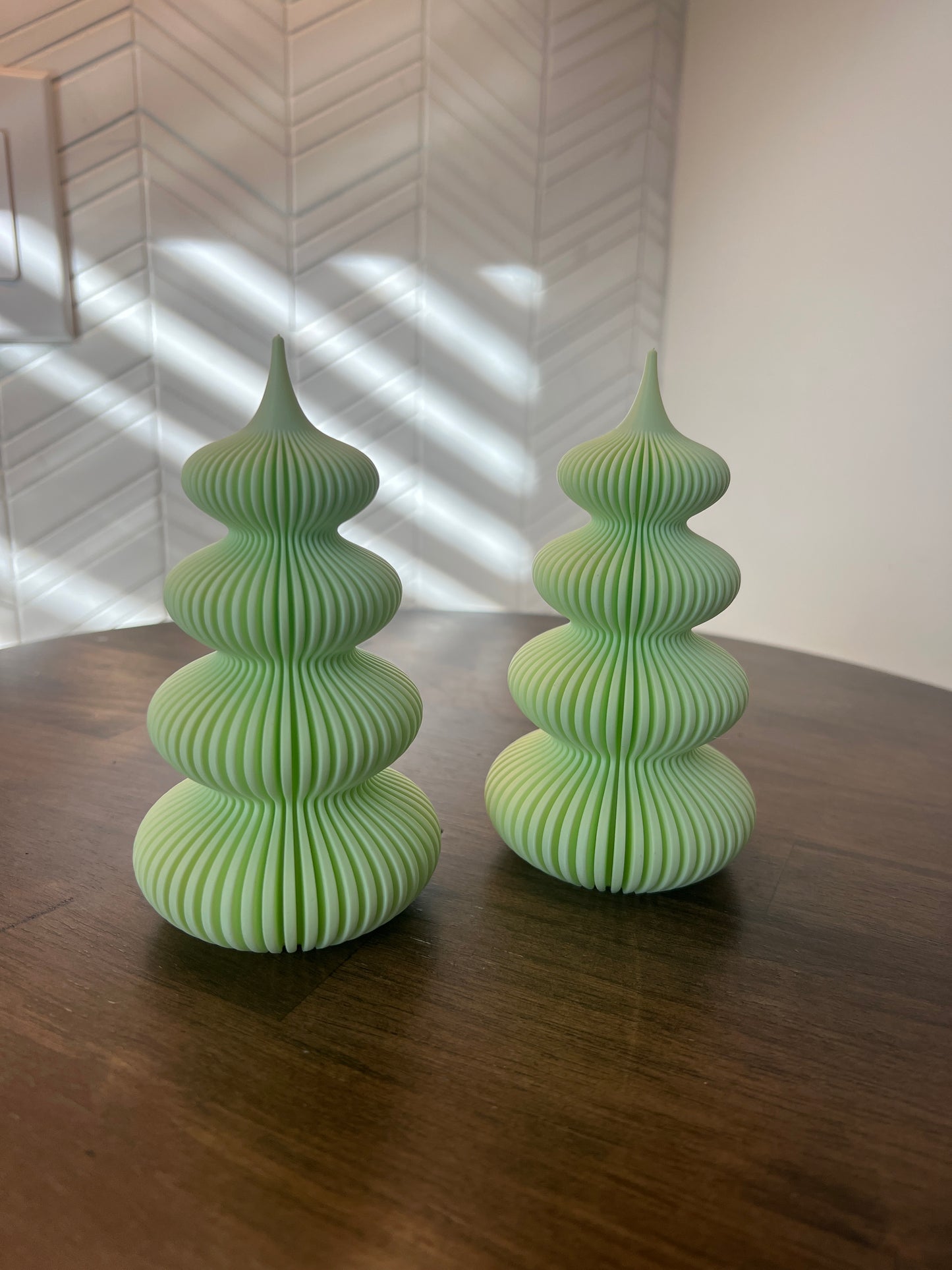 6” tall Modern Christmas Tree Bulb LED Tealight Holder Small